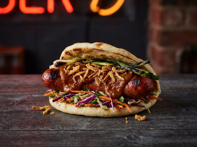 Curry in a Hurry — smoked sausage, curried ketchup, crispy onions